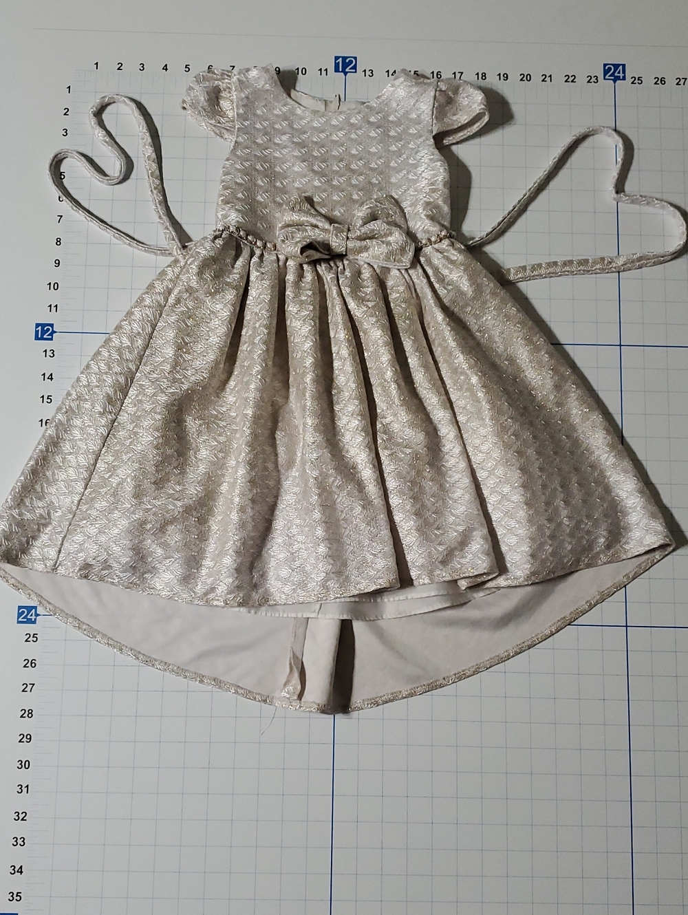 Rare Editions Metallic Champagne High-Low Dress with Bow